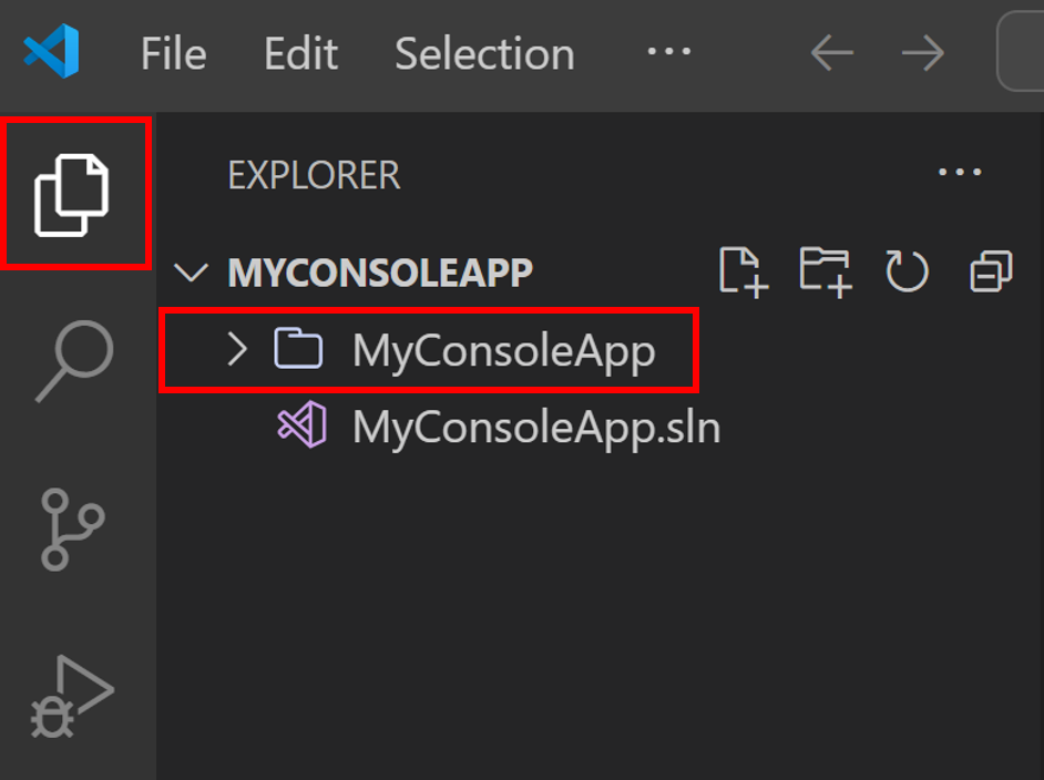 My console app in explorer sidebar