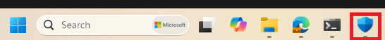 Screenshot of Windows taskbar with UAC icon showing up