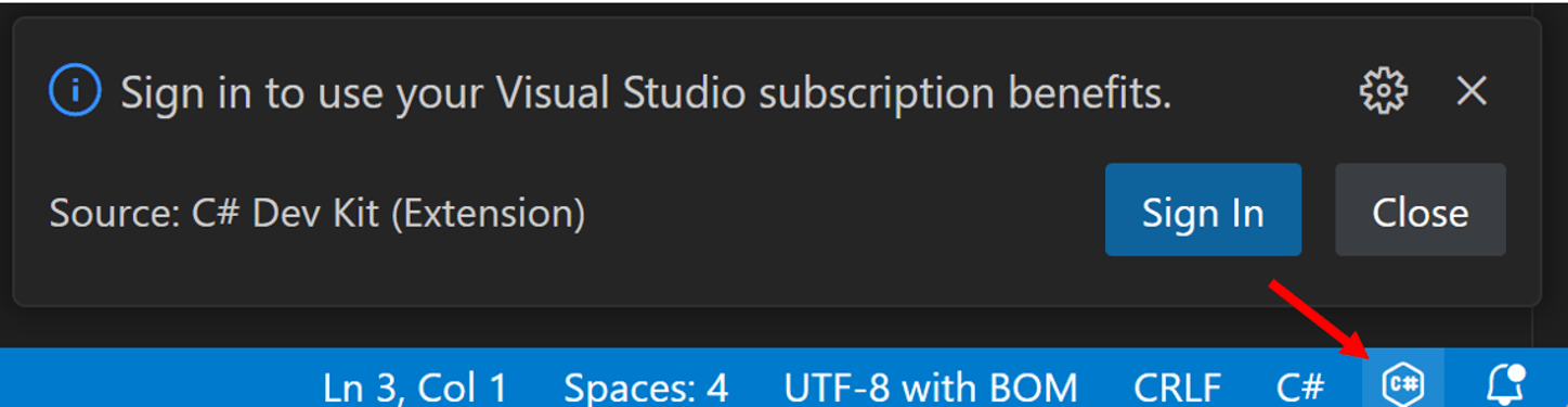 Sign in with VS Subscription
