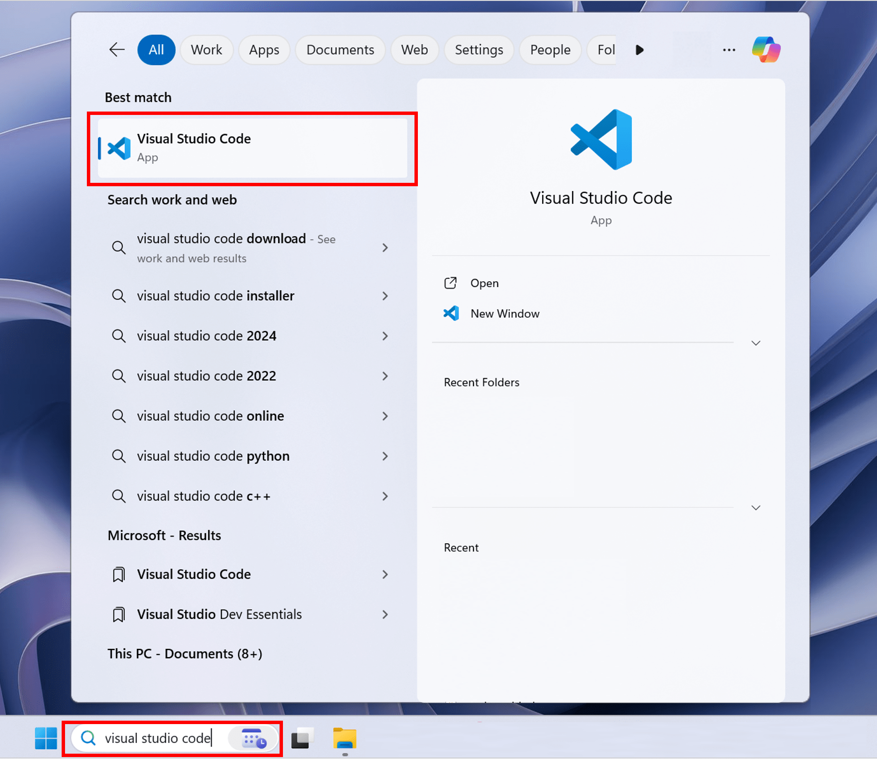 Find VSCode in your windows search bar