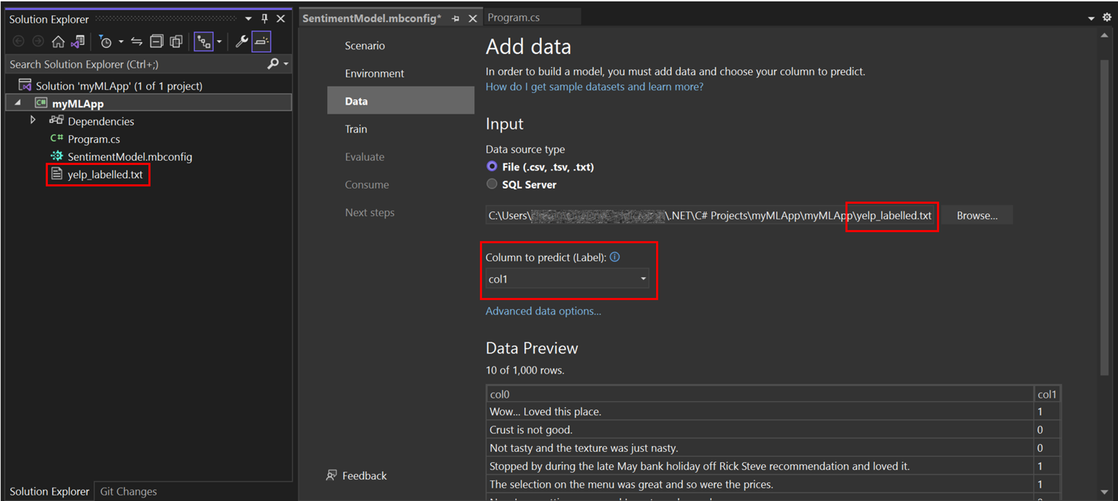 Model Builder Data step