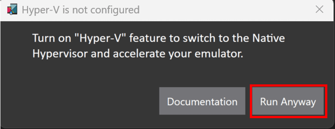 Prompt to enable Windows Hypervisor Platform