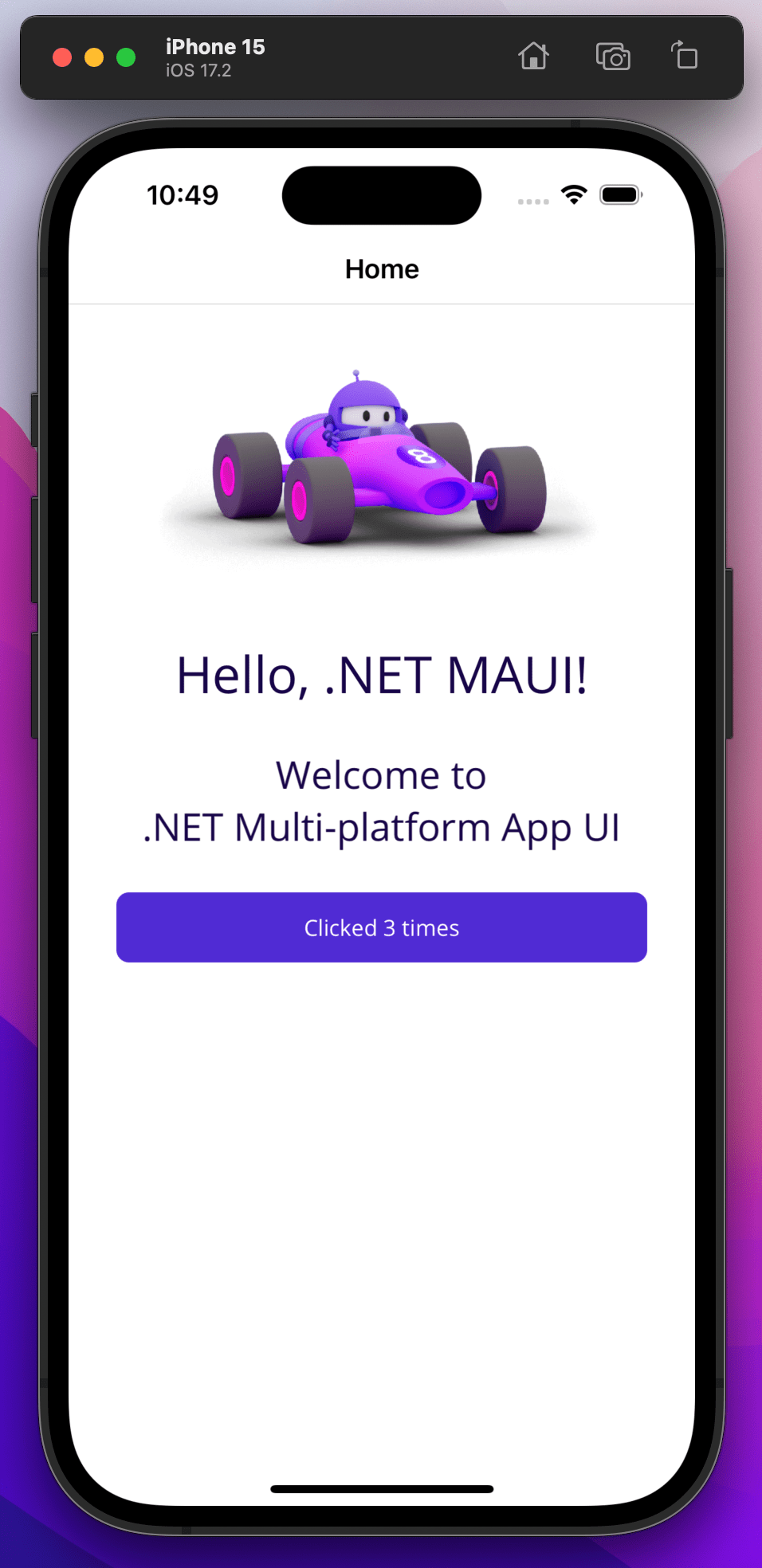 .NET MAUI app running in iOS simulator