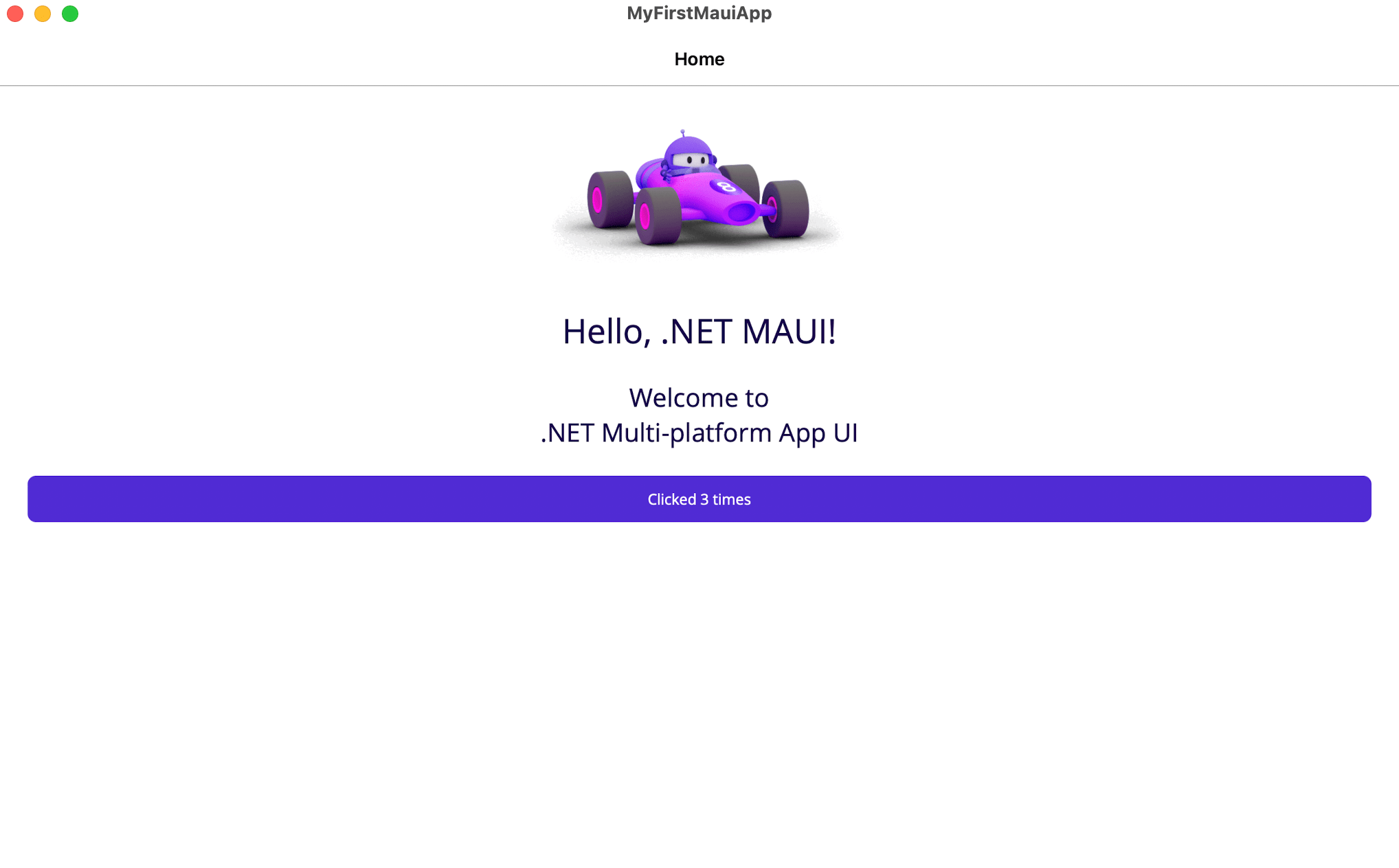 Mac running the .NET MAUI app. A 'Hello, .NET MAUI!' message is displayed as it was updated with Hot Reload.