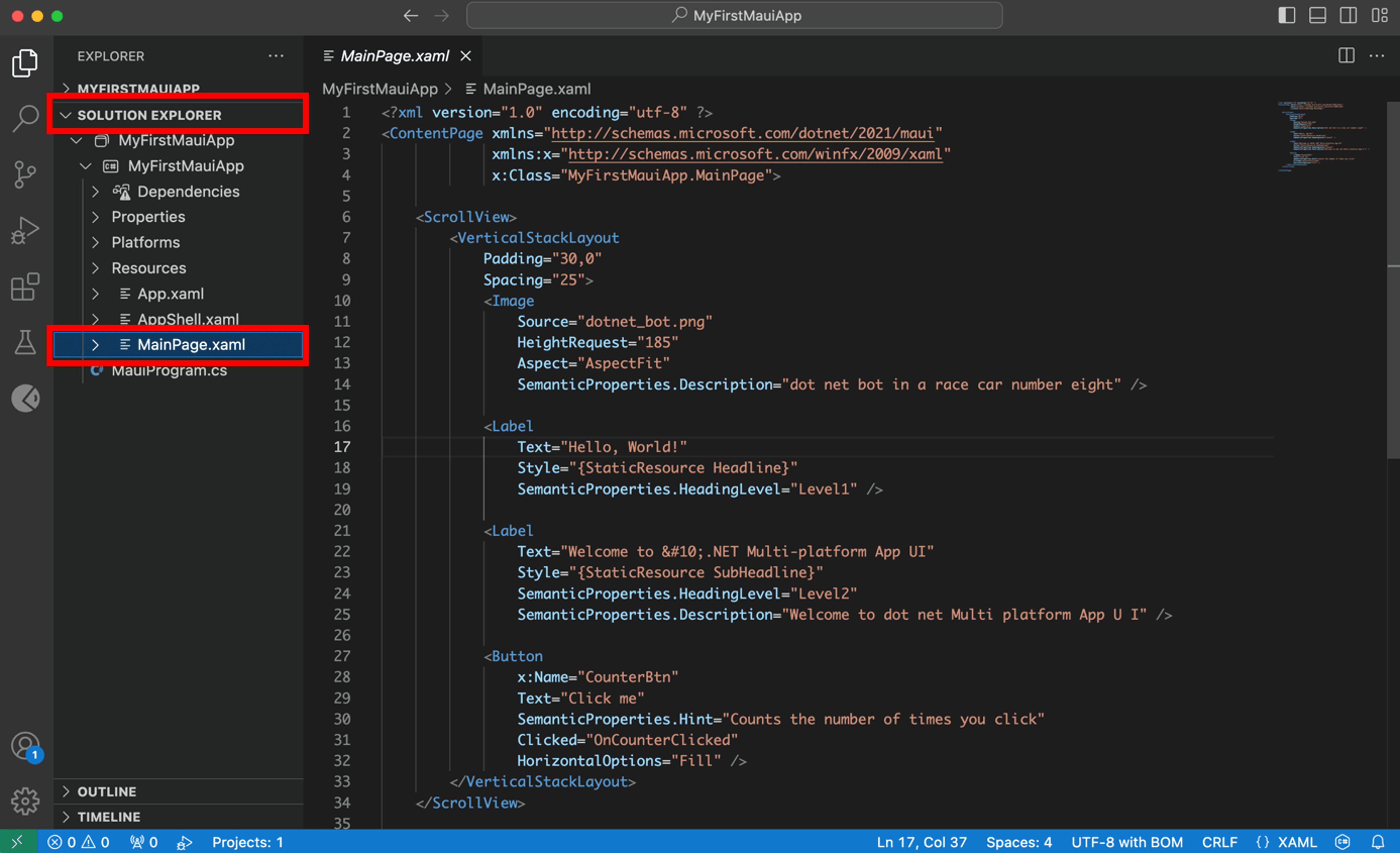 VS Code's Solution Explorer for MAUI App'
