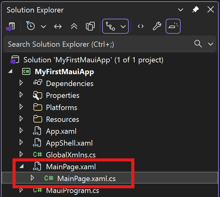 Drop down selection to display code behind of MainPage.xaml