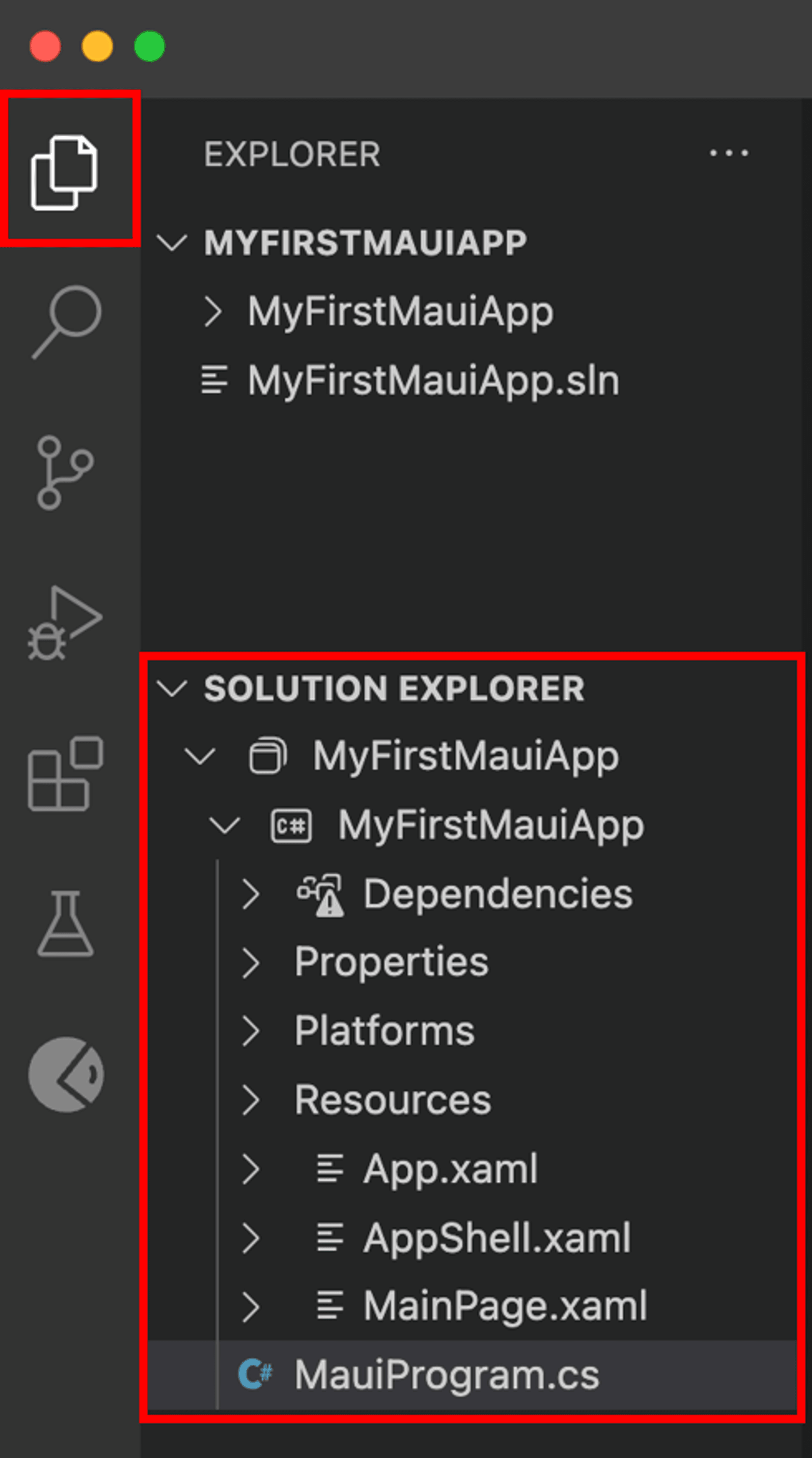 VS Code's Solution Explorer for MAUI App'
