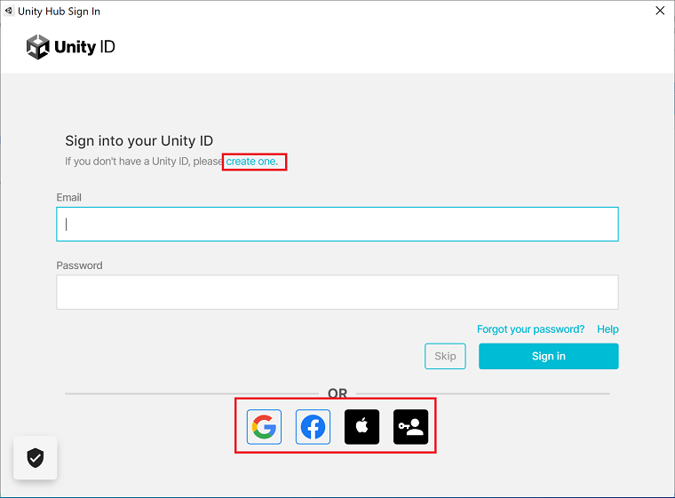 sign-in options menu