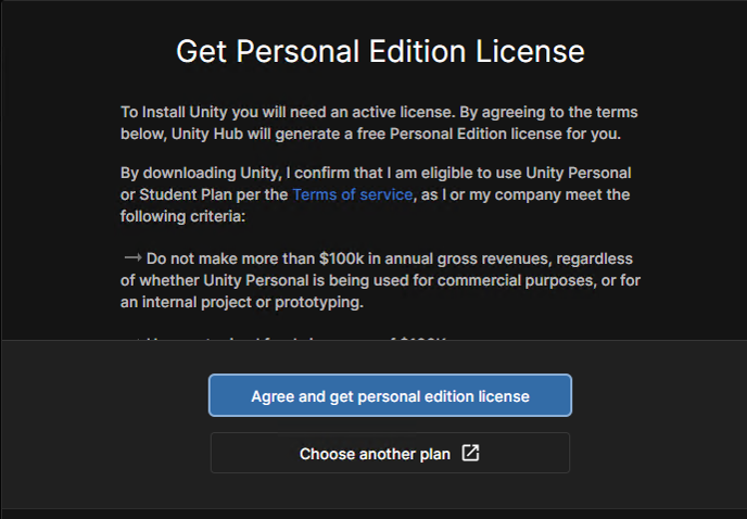 Licenses choices screen