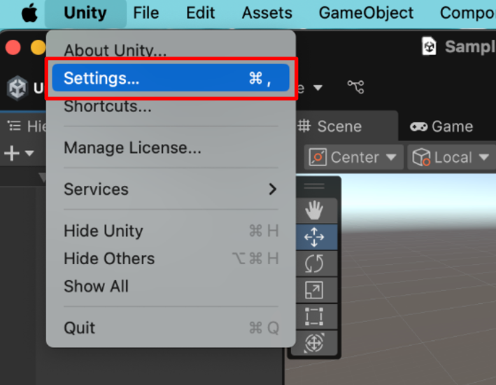 Unity's preferences under the Unity menu