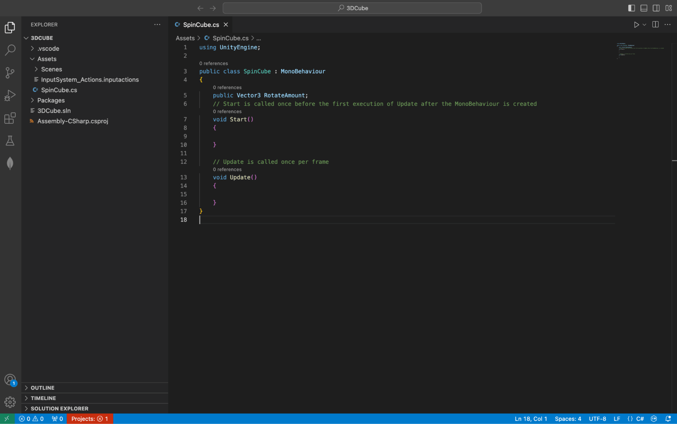 The Visual Studio Code editor window, showing some auto-generated code