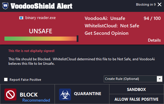 VoodooShield unsafe alert