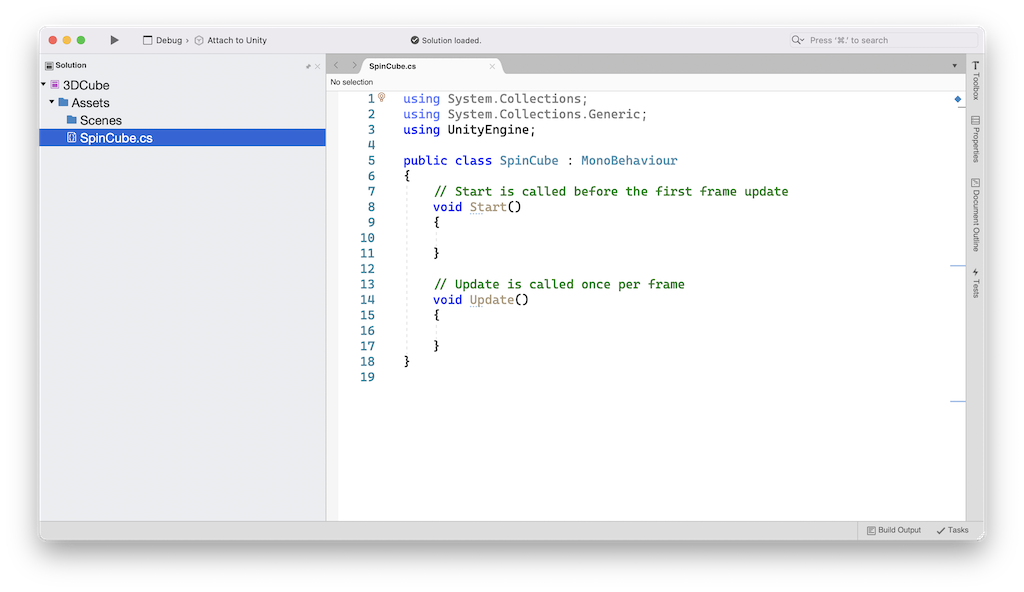 The Visual Studio for Mac editor window, showing some auto-generated code