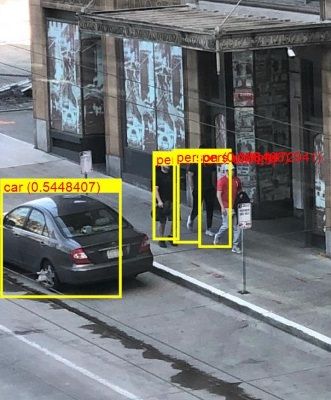 ML.NET detected a car and three people in the photo, using ONNX