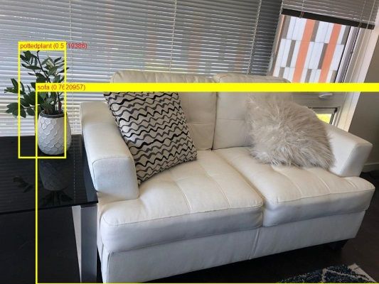 ML.NET detected a potted plant and a sofa in the photo, using ONNX